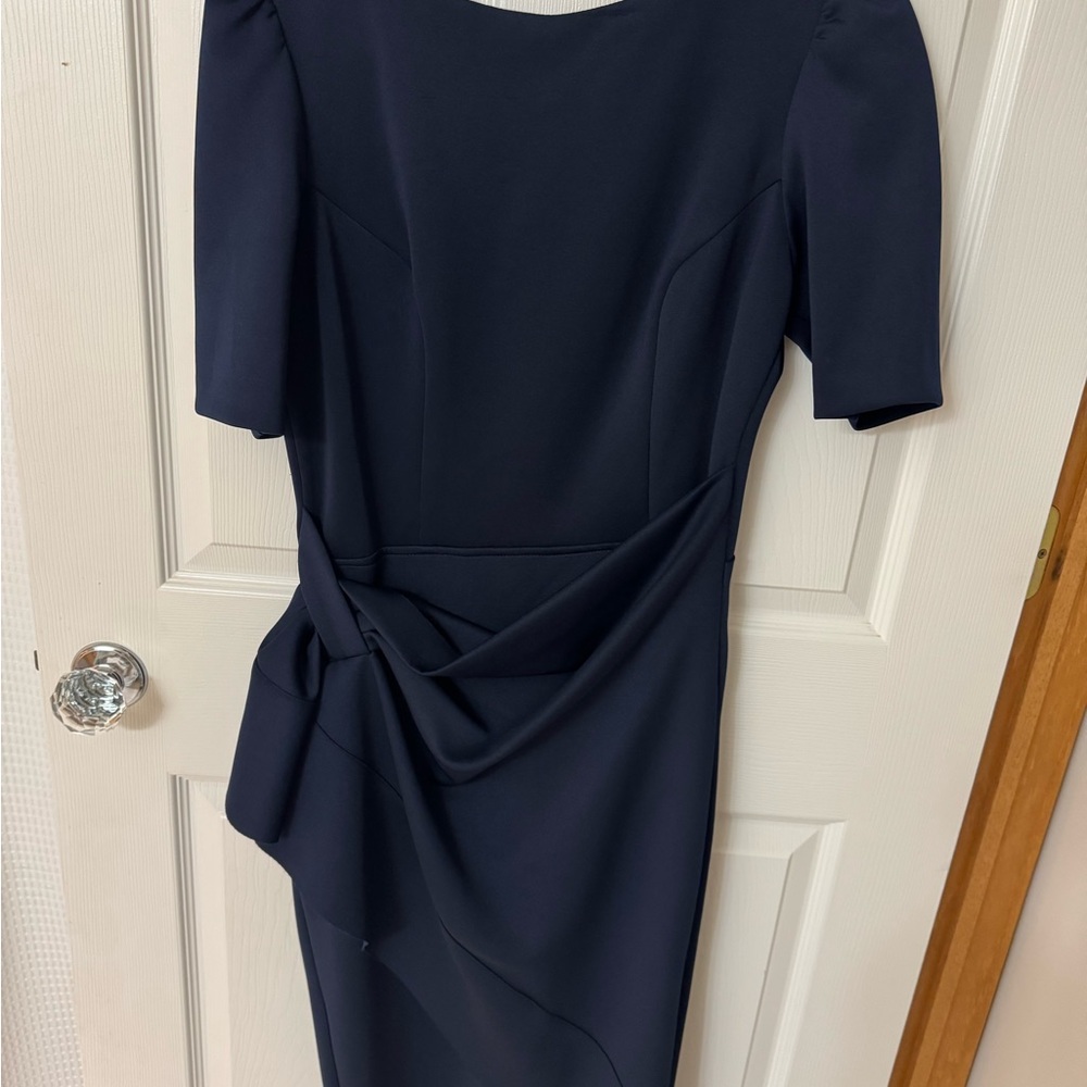 Xscape Asymmetrical Navy Dress